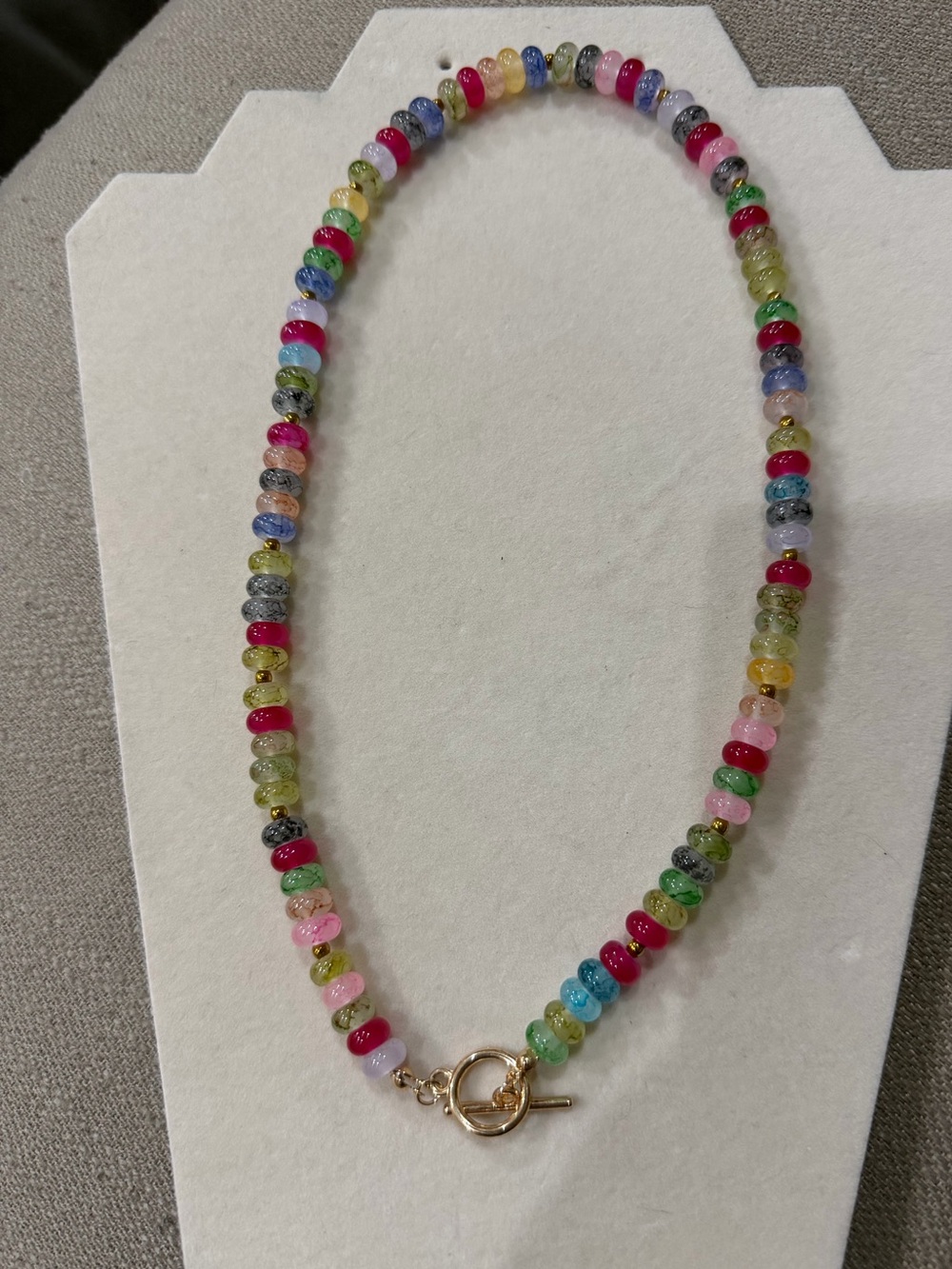 Free People Multicolor Glass Bead Necklace with Gold Toggle Clasp
